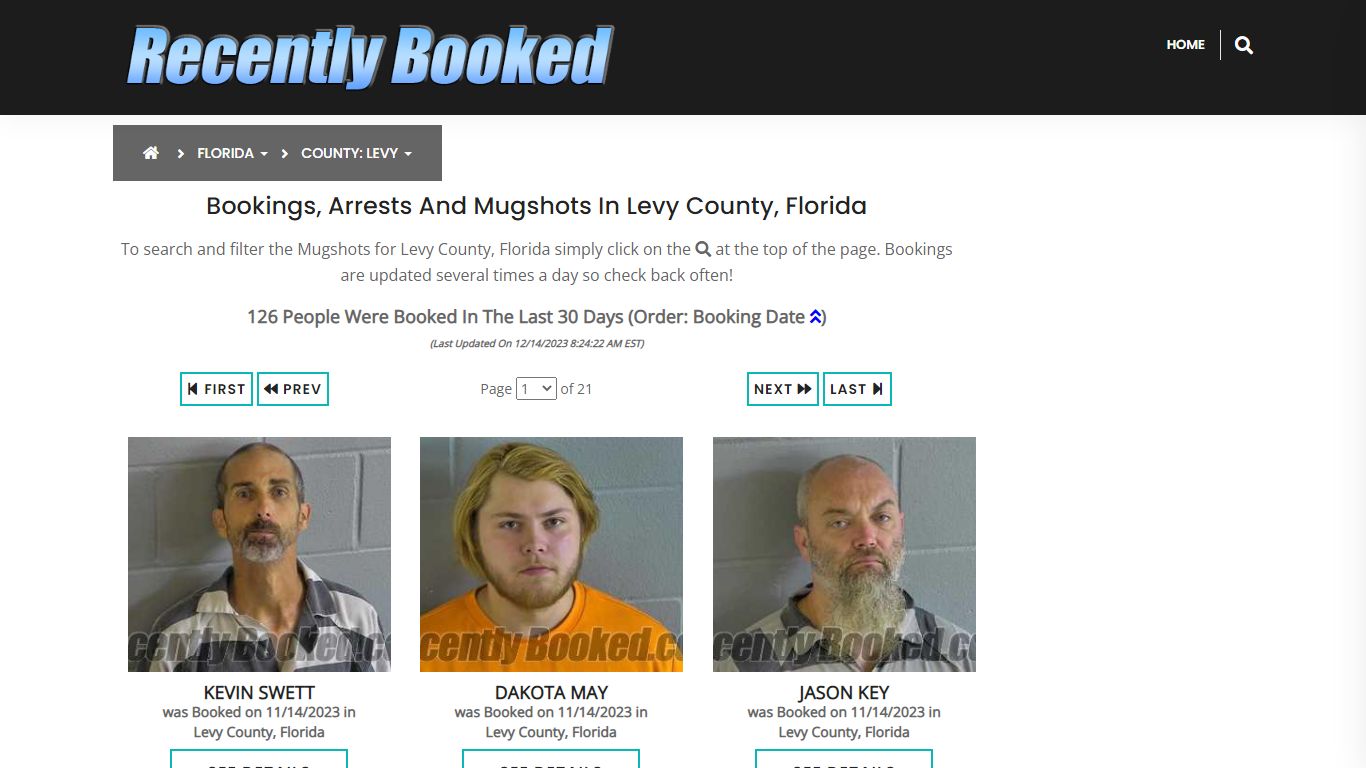 Recent bookings, Arrests, Mugshots in Levy County, Florida